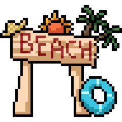 Fototapeta premium vector pixel art beach sign