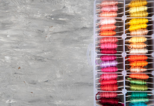 Set Of Multi-colored Cotton Threads. Colorful Threads. Top View