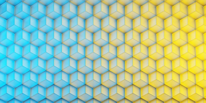 uniform background of cubes at an angle in yellow blue