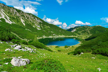 stunning zireiner see lake in tyrol alm mountins austria