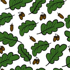  vector illustration pattern oak leaves and acorns, on a white background, cover, children's textile