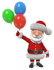 3d illustration Santa Claus in a hat with big balloons/3d illustration Christmas greeting fairy tale characters
