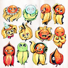 emotions plants stickers set drawing