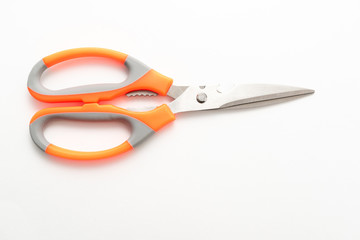 kitchen scissors close-up on white background