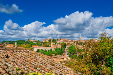 Perugia medieval historic center skyline with clouds