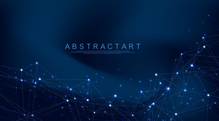 Abstract plexus background with connected lines and dots. Wave flow. Plexus geometric effect Big data with compounds. Lines plexus, minimal array. Digital data visualization. Vector illustration.