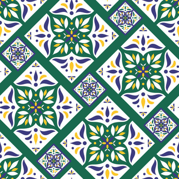 Parquet floor tile pattern vector seamless with ceramic print. Vintage mosaic motif texture. Arabic majolica background for kitchen floor or bathroom floor wall.