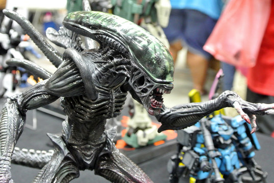 KUALA LUMPUR, MALAYSIA -OCTOBER 6, 2018: Character of Alien action figure model scale from Alien movies franchise. Displayed by collector for public. 