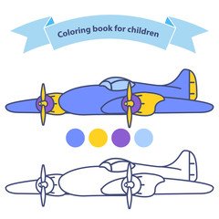 Old military aircraft fighter american coloring book for children. Outlined doodle. Flat vector.World war 2 Airplanes .The flat vector isolated.