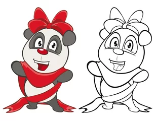 Deurstickers Vector Illustration of a Cute Cartoon Character Panda for you Design and Computer Game. Coloring Book Outline Set © liusa