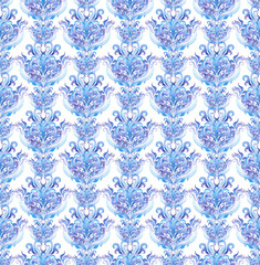 Repeated winter pattern. Water colour decorative ornament with scrolls, curves