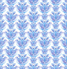 Repeated winter pattern. Water colour decorative ornament with scrolls, curves