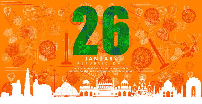 illustration for Happy Republic Day of India celebration. 26 January
