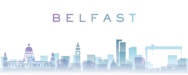 Belfast Transparent Layers Gradient Landmarks Skyline - obrazy, fototapety, plakaty