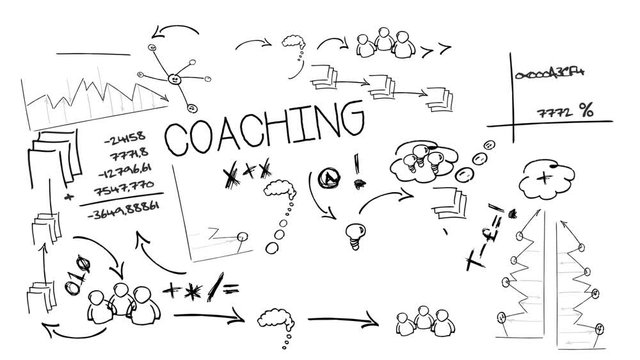 Coaching management black and white sketch drawing animation