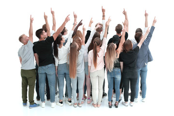Fototapeta premium large team of young people pointing somewhere up .