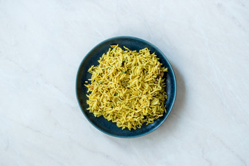 Indian Food Yellow Curry Jeera Zira Rice Basmati Pilaf or Pilav.