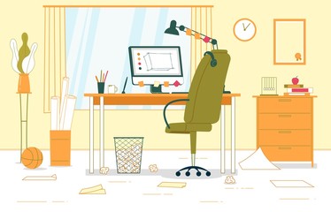 Business Interior Home Office Vector Illustration.