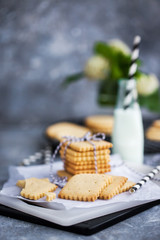 Homemade vanilla butter shortbread cookies and milk
