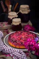Fresh homemade upside-down plum cake