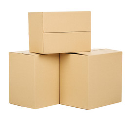 Pile of cardboard boxes on a white background