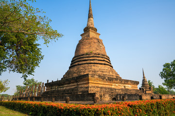 The ancient Chedi at Wat Sa Si a temple in Sukhothai UNESCO world heritage site