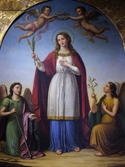 Fototapeta premium Saint Philomena flanked by two angels by Stefano Lembi, San Michele in Foro church in Lucca, Tuscany, Italy 