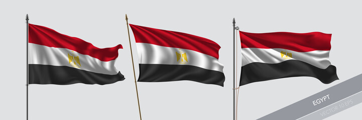 Set of Egypt waving flag on isolated background vector illustration