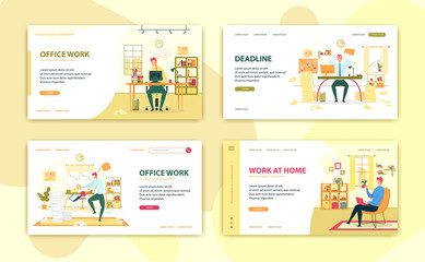 Obraz na płótnie Canvas Freelance and Office Work Landing Page Set Design