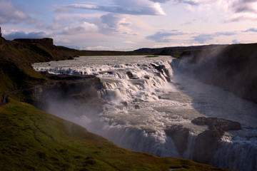 Long exposure photo of waterfall. View of the Gullfoss waterfall located in the canyon of the Hvítá river southwest Iceland, Europe.
