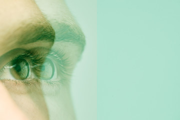 Mental Health Concept With Close Up Composite Shot Of Duplicated Male Eye