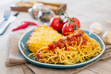 Turkey Blue Cord Coquillettes with Cheese