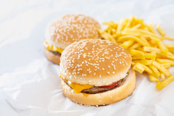 Cheese burger - American cheese burger with Golden French fries