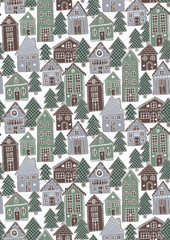 Gingerbread Town seamless vector pattern.