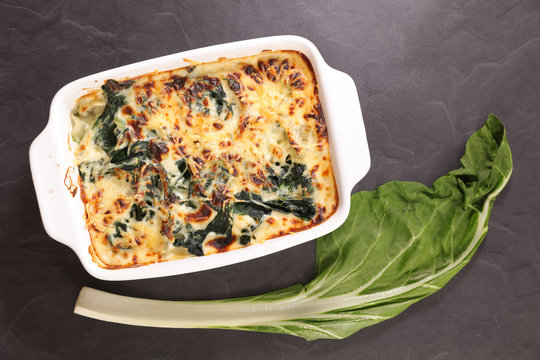 baked chard gratin with cheese and cream