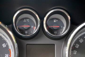 Detail of fuel gauge and temperature indicator