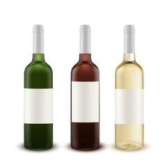 Realistic vector set of wine bottles of various colors of glass.