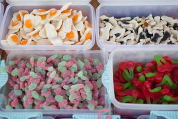 closeup of mixed gummy candies