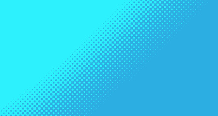 Obraz premium Blue halftone pop art background abstract vector comics style blank layout template with clouds beams and isolated dots pattern. For sale banner for your designe 1960s. with copy space eps10