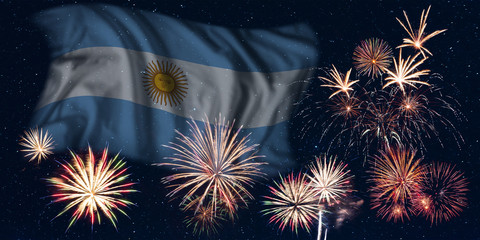 Fireworks and flag of Argentina