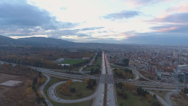 Aerial view of Boyana ring road in Sofia, Bulgaria