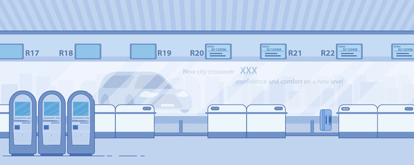 Modern Airport Terminal Corridor Flat Vector