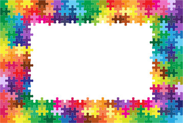 Colorful puzzles and blank white center background