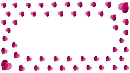 Romantic Valentine's day background or frame for invitations, cards, posters. Vector template with pink polygonal hearts on the white background and place for text. Standard scaled 1080*1920 size