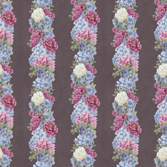 Watercolor floral seamless pattern. Hand painted flowers, greeting card template or wrapping paper