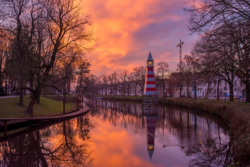 Fototapeta na wymiar Lighthouse in Breda by the sunset