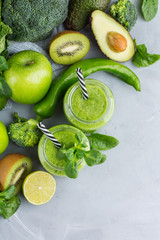 Green smoothie with vegetables for healthy, raw, vegan diet