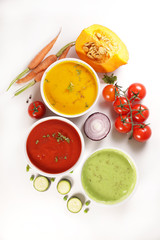 collection of vegetable soup with ingredient on white background