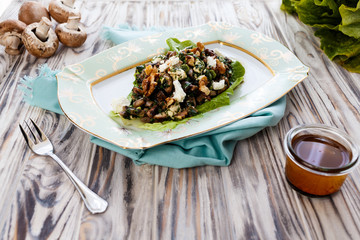 mushroom salad with feta cheese