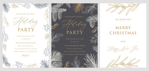 Holiday party invitation. Christmas Greeting Card. Hand drawn vector - 304398575